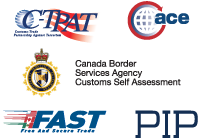Security logos - CTPAT, ACE, Canada Border Services Agency Customs Self Assessment, FAST, PIP